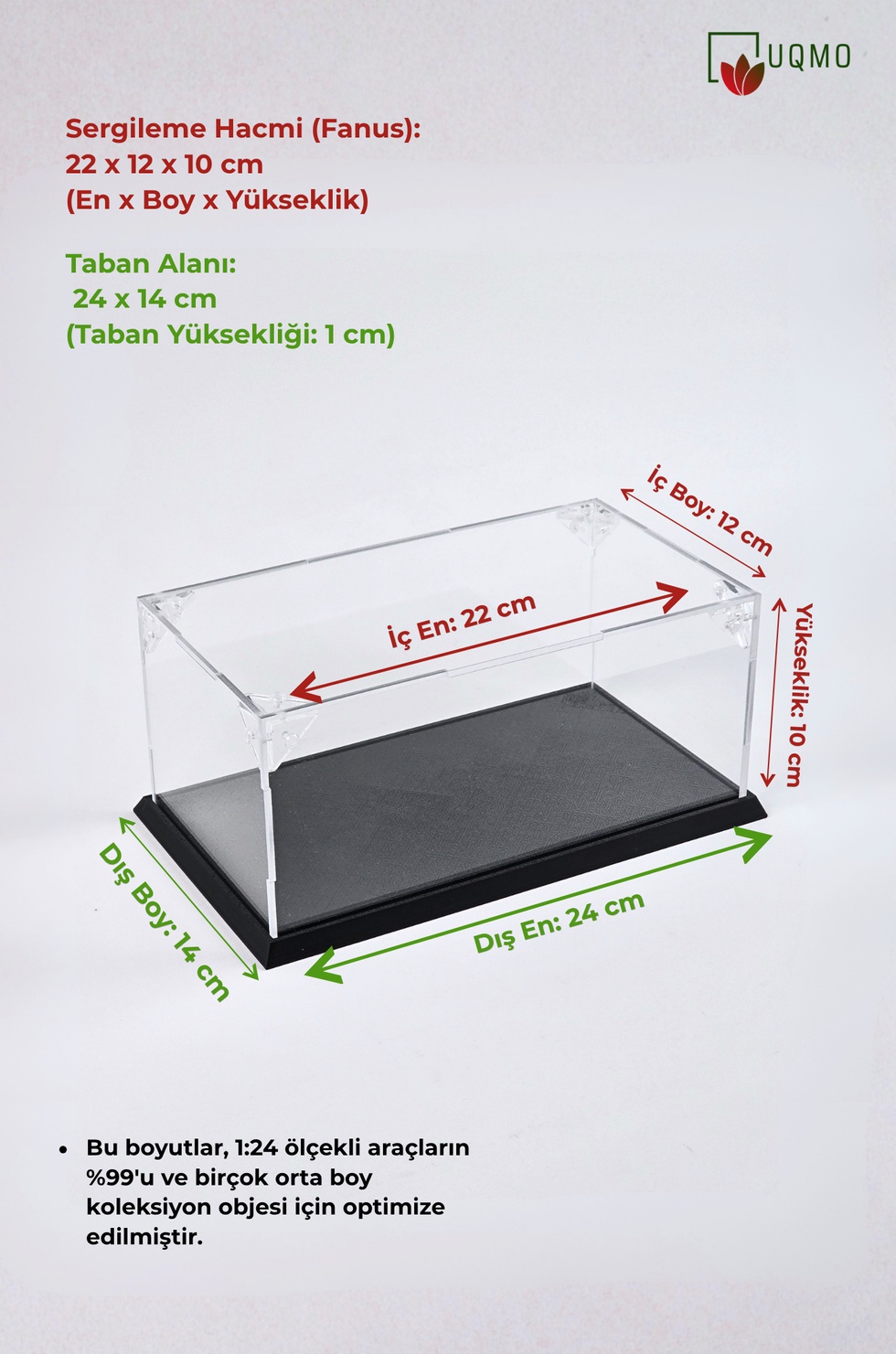 1:24 Model Otomobil ve Değerli Objeler için Podyum Tasarımlı Teşhir Kutusu (Smooth Serisi)
